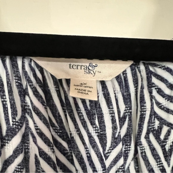 NWOT Terra & Sky Women's Plus Size Puff Sleeve Dress, blue & white sz.4X - Picture 5 of 8